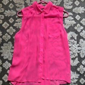 American Eagle Outfitters, Hot Pink, Sheer, Sleeveless, Button-up, Blouse, Sz M